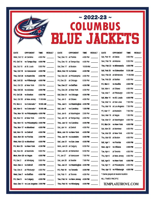 Columbus Blue Jackets Schedule Columbus Blue Jackets Schedule